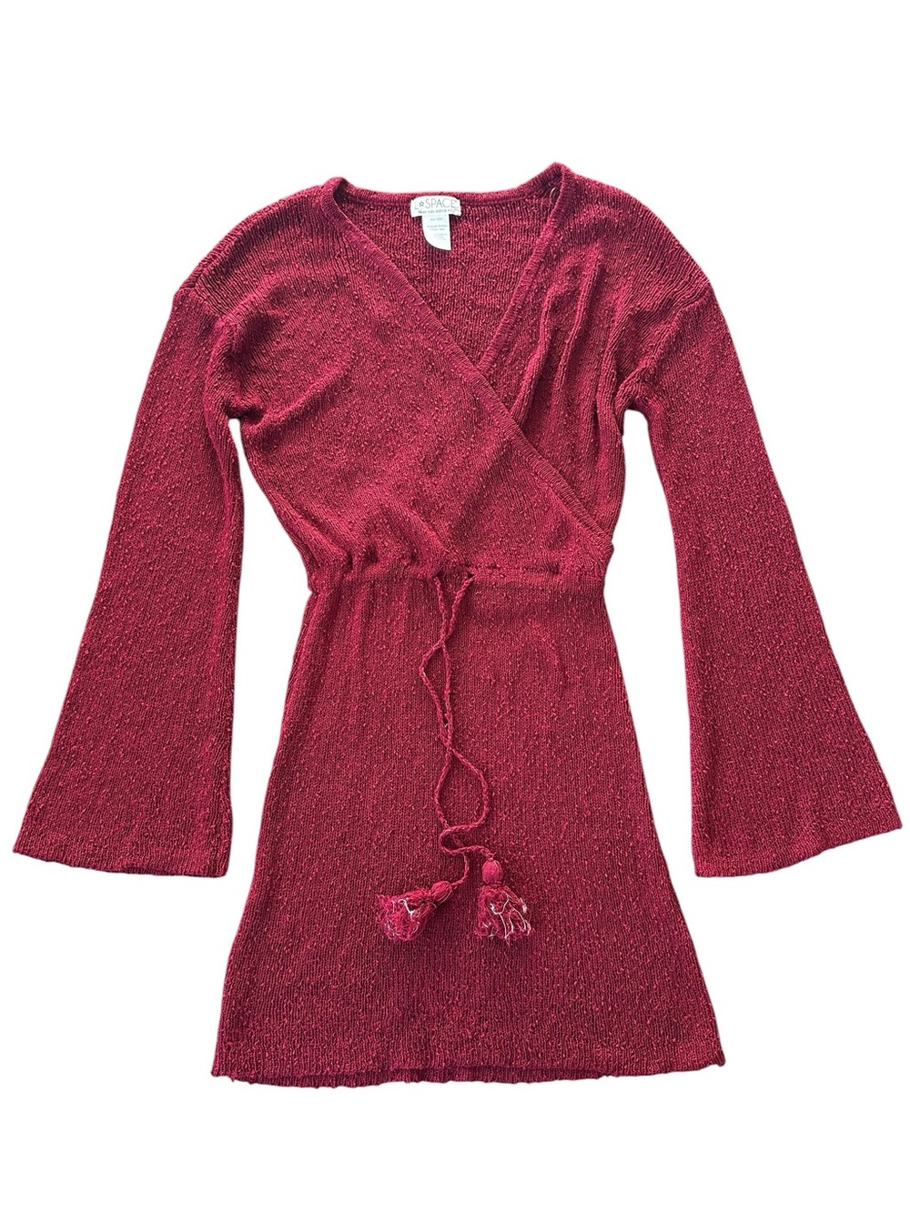 L*Space Topanga Sweater Knit Cover Up Dress Crimson Wrap Bell Sleeve Small - Picture 3 of 10